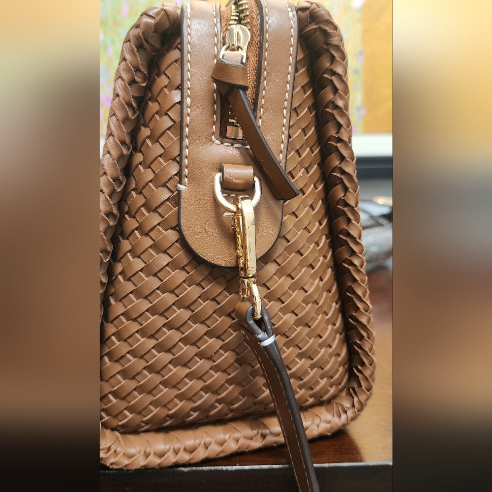 Tory Burch Brown and Gold Satchel with Woven Design - Picture 6 of 6
